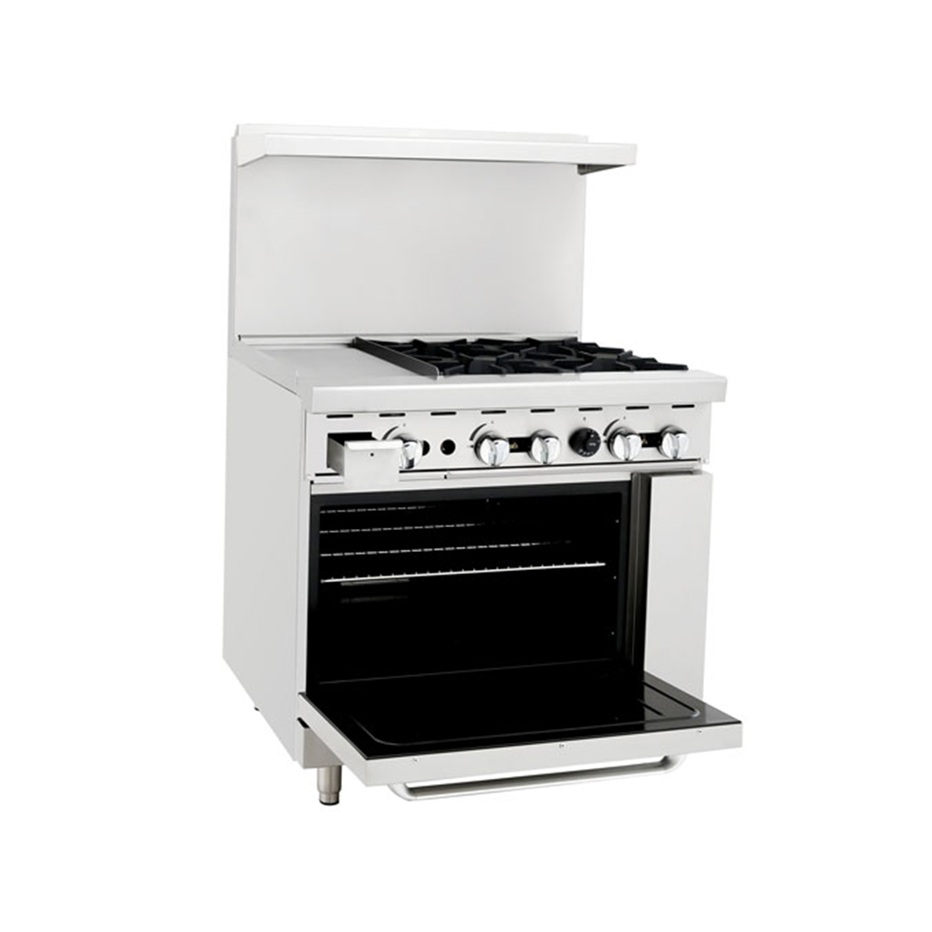 Atosa Cookrite - AGR-12G4B - 36″ Gas Range with 12″ Griddle & Four (4) Open Burners