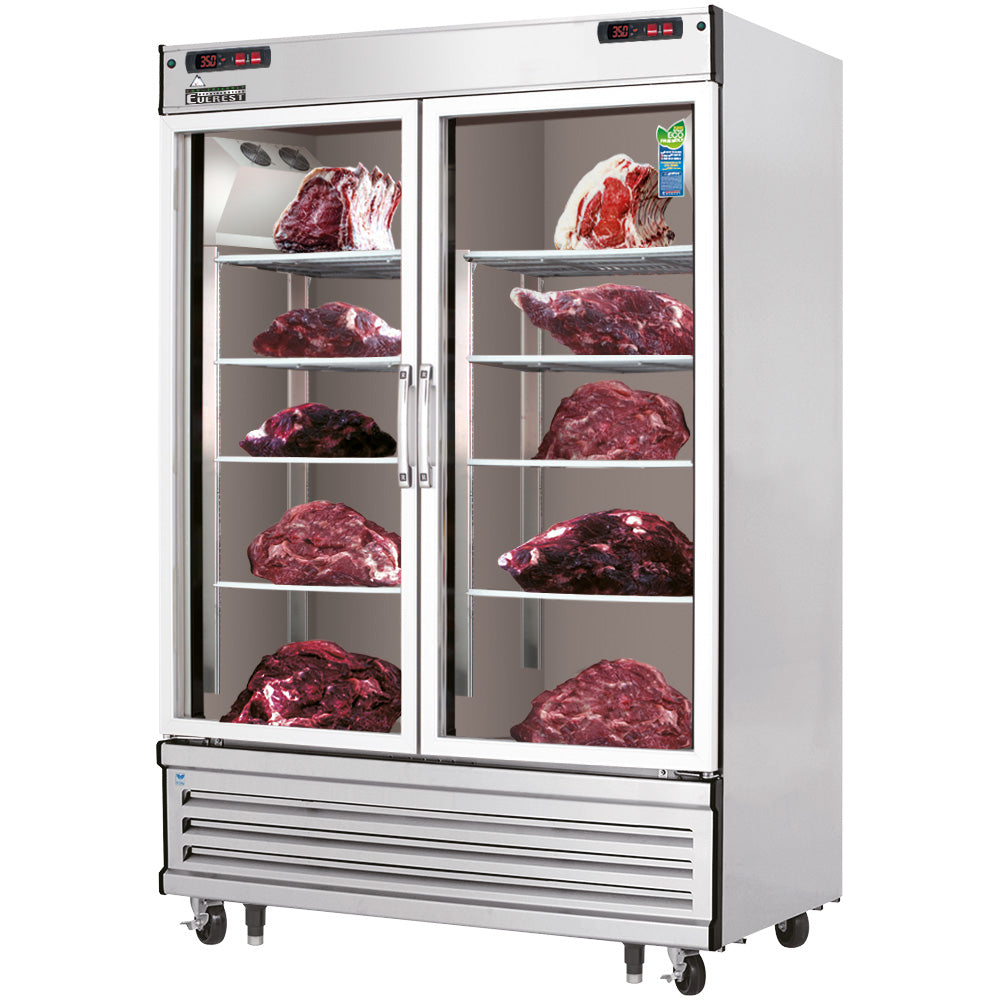 Everest ED Series-EDA2 Meat Drying / Aging / Thawing / Curing Cabinet 54-1/8" Two Section Glass Door Refrigerator - 48 Cu. Ft.