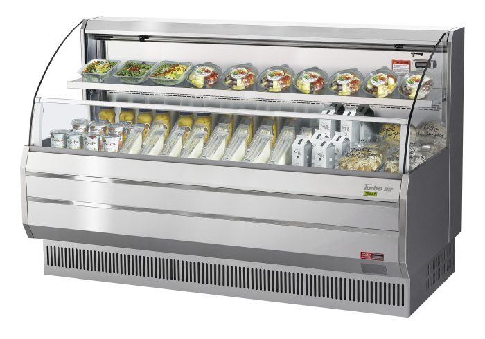 Turbo Air TOM-75LS-N TO Series 75.63'' Stainless Steel Horizontal Air Curtain Open Display Merchandiser with 2 Shelves