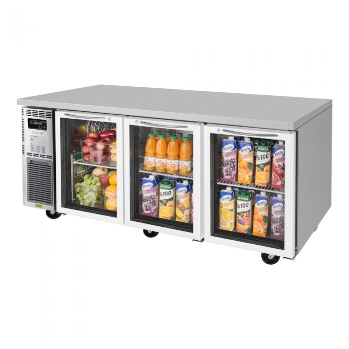 Turbo Air JUR-72-G-N J Series 72" Glass Door Undercounter Refrigerator with Side Mounted Compressor