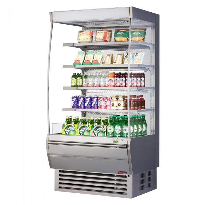 Turbo Air TOM-36DXS-N TO Series 36'' Stainless Steel Vertical Air Curtain Open Display Merchandiser with 4 Shelves
