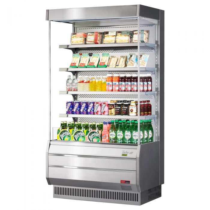 Turbo Air TOM-40S-N TO Series 39'' Stainless Steel Horizontal Air Curtain Open Display Merchandiser with 3 Shelves