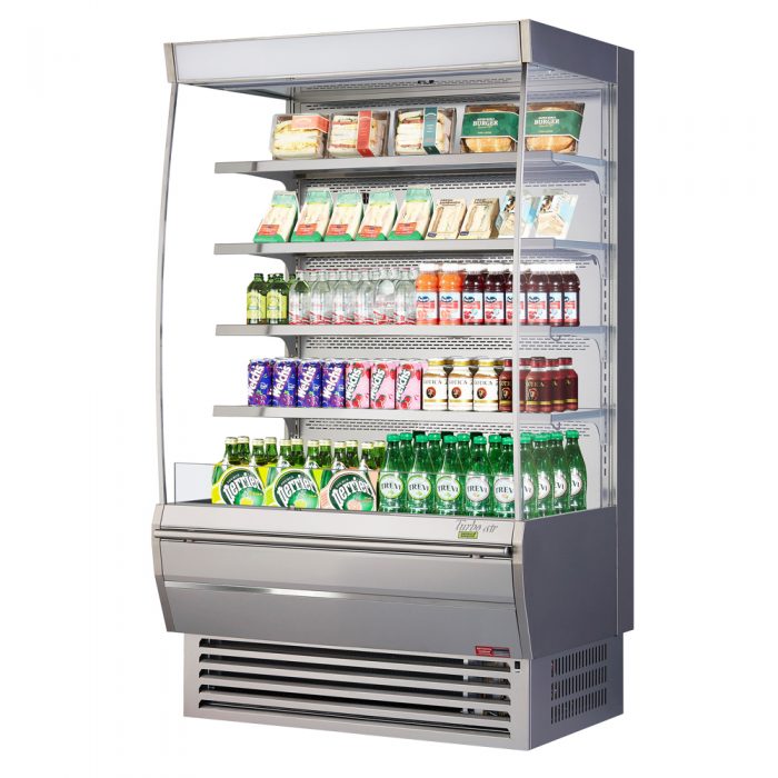 Turbo Air TOM-48DXS-N TO Series 48'' Stainless Steel Vertical Air Curtain Open Display Merchandiser with 4 Shelves