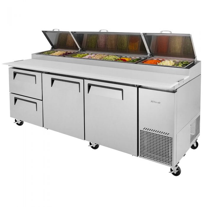Turbo Air TPR-93SD-D2-N TP Series 93" Pizza Prep Table with 2 Doors and 2 Drawers