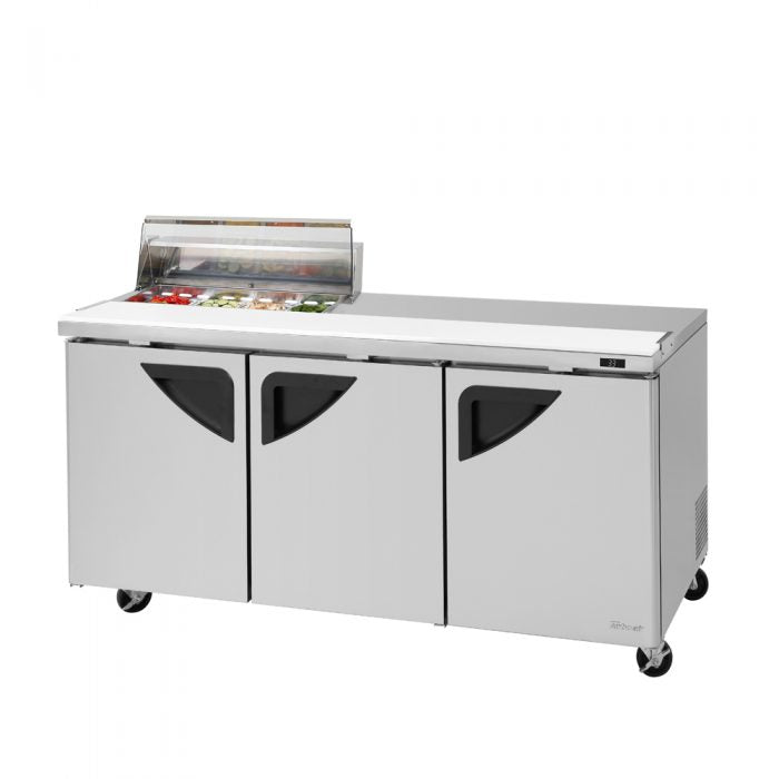 Turbo Air Super Deluxe TST-72SD-08S-N-CL TS Series 72" 3 Door Refrigerated Sandwich Prep Table with Clear Lid