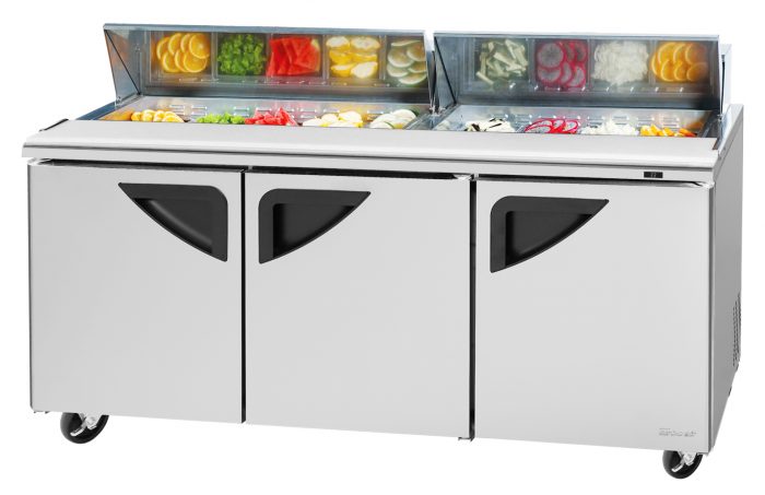 Turbo Air TST-72SD-N TS Series 73" Super Deluxe 3 Door Refrigerated Sandwich Prep Table